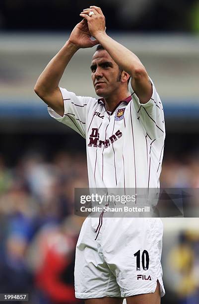 Paulo Di Canio of West Ham United applauds the crowd after his team is relegated after the FA Barclaycard Premiership match between Birmingham City...