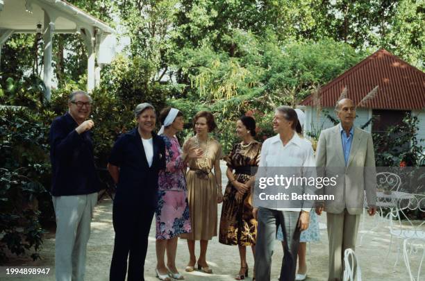 Western leaders and their wives attending the Guadeloupe Conference, January 5th 1979. Left to right: British Prime Minister James Callaghan, German...