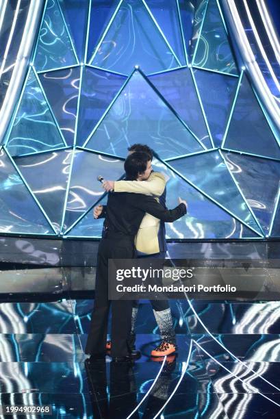 Italian singer Diodato and Italian rapper Dargen D'Amico at 74 Sanremo Music Festival. Second evening. Sanremo , February 7th, 2024