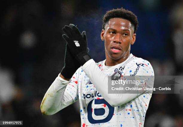 Jonathan David of Lille during the Ligue 1 Uber Eats match between Paris Saint-Germain and Lille OSC at Parc des Princes on February 10, 2024 in...