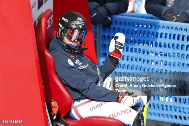 Chiara Pogneaux of Team France celebrates during the Audi FIS Alpine Ski World Cup Women's Slalom on February 11, 2024 in Soldeu, Andorra.