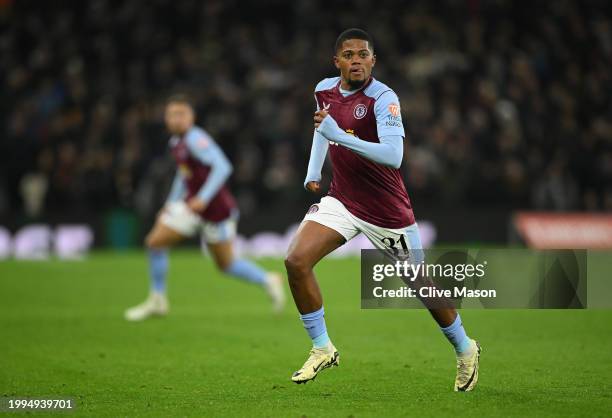 Leon Bailey of Aston Villa in action during the Emirates FA Cup Fourth Round Replay match between Aston Villa and Chelsea at Villa Park on February...