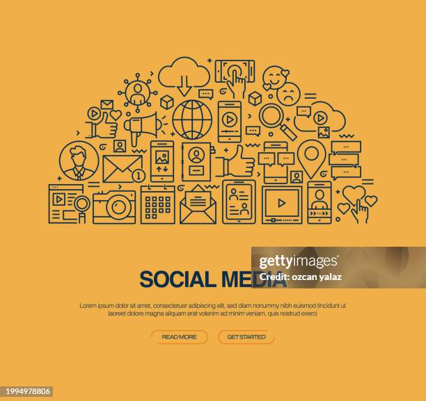 ilustraciones, imágenes clip art, dibujos animados e iconos de stock de social media related vector banner design concept. global multi-sphere ready-to-use template. web banner, website header, magazine, mobile application etc. modern design. - related search url facebook like icon