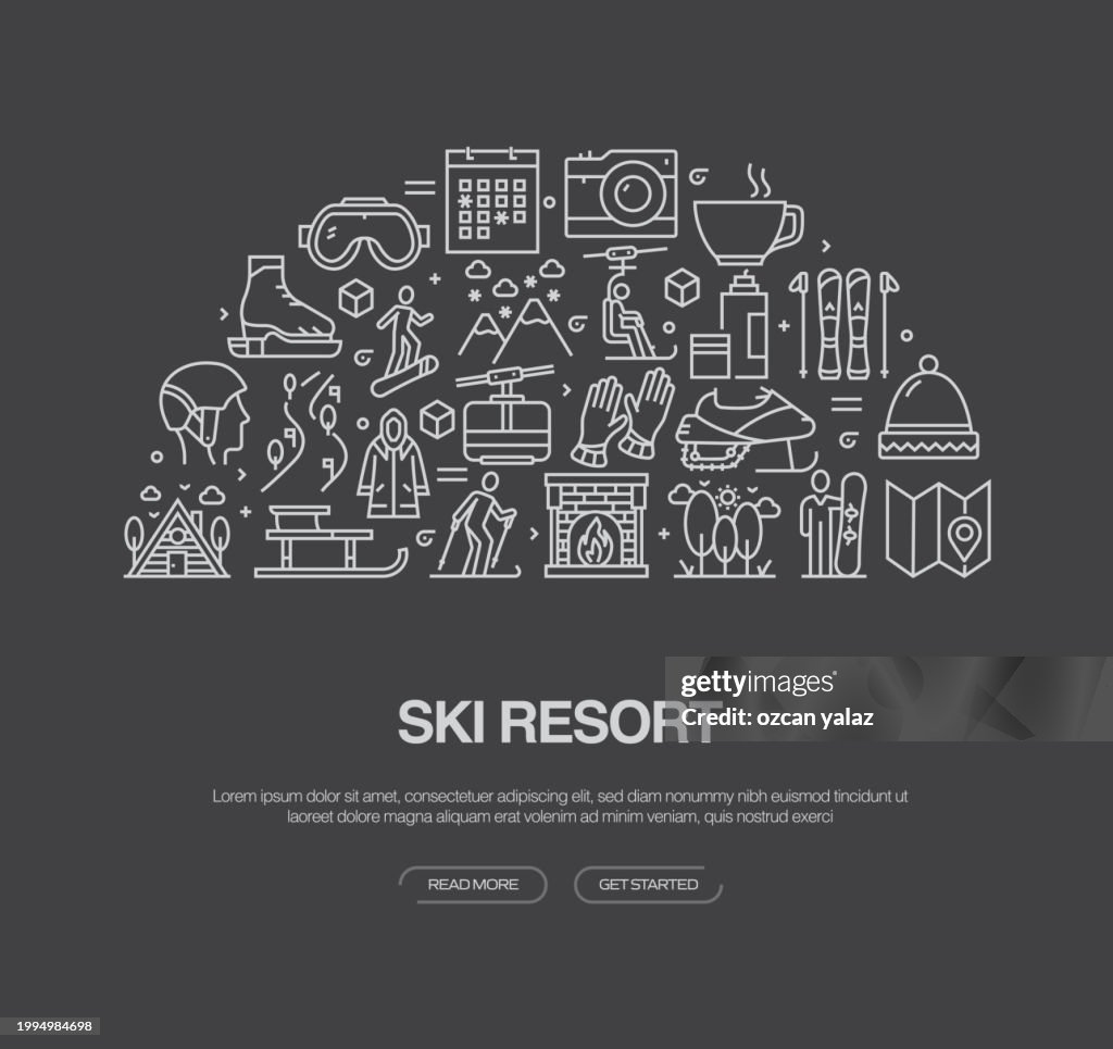 Ski Resort Related Vector Banner Design Concept. Global Multi-Sphere Ready-to-Use Template. Web Banner, Website Header, Magazine, Mobile Application etc. Modern Design.