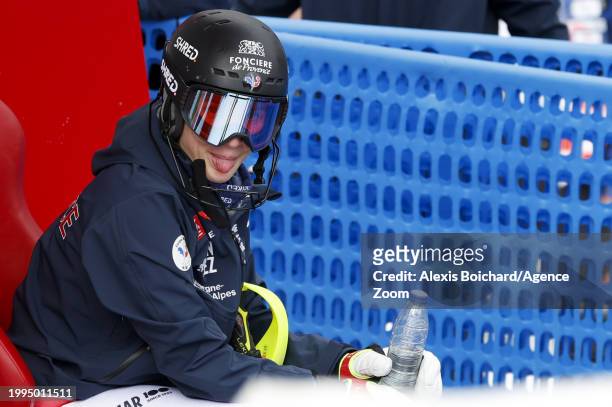 Chiara Pogneaux of Team France reacts during the Audi FIS Alpine Ski World Cup Women's Slalom on February 11, 2024 in Soldeu, Andorra.