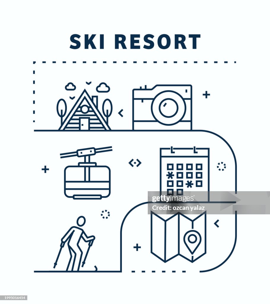 Ski Resort Related Vector Banner Design Concept. Global Multi-Sphere Ready-to-Use Template. Web Banner, Website Header, Magazine, Mobile Application etc. Modern Design.