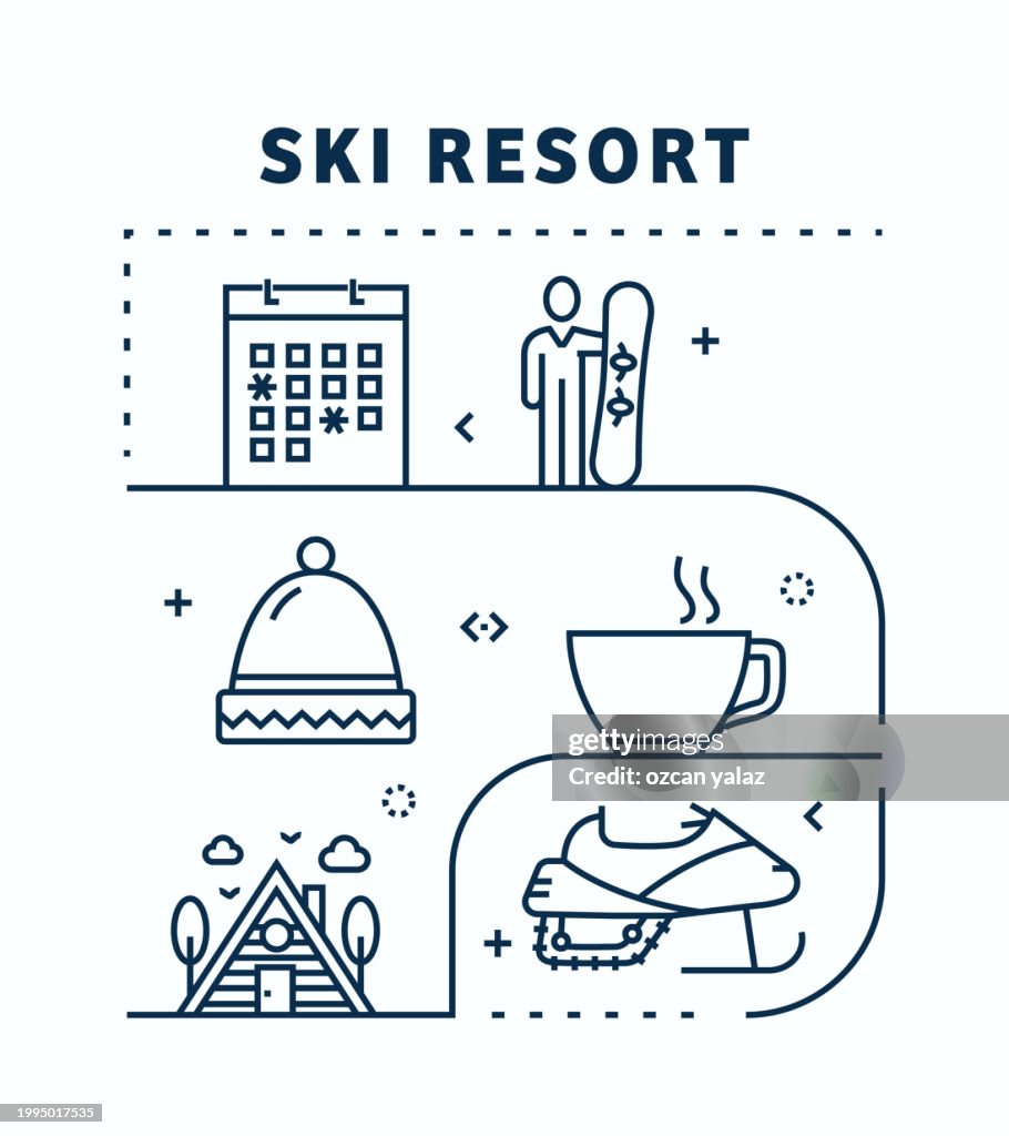 Ski Resort Related Vector Banner Design Concept. Global Multi-Sphere Ready-to-Use Template. Web Banner, Website Header, Magazine, Mobile Application etc. Modern Design.