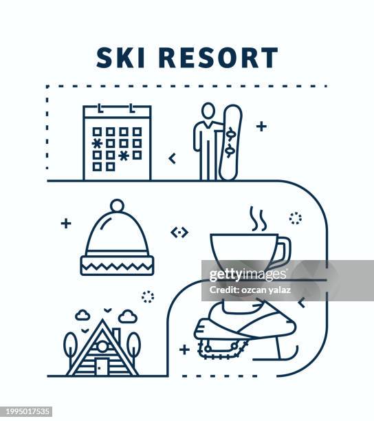ski resort related vector banner design concept. global multi-sphere ready-to-use template. web banner, website header, magazine, mobile application etc. modern design. - avalanche stock illustrations