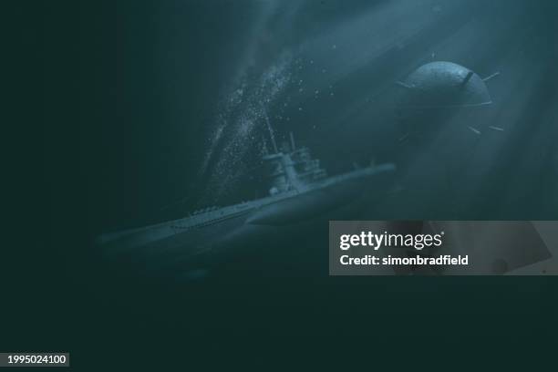 u-boot navigiert durch ein tiefsee-minenfeld - kriegsschiff stock-fotos und bilder