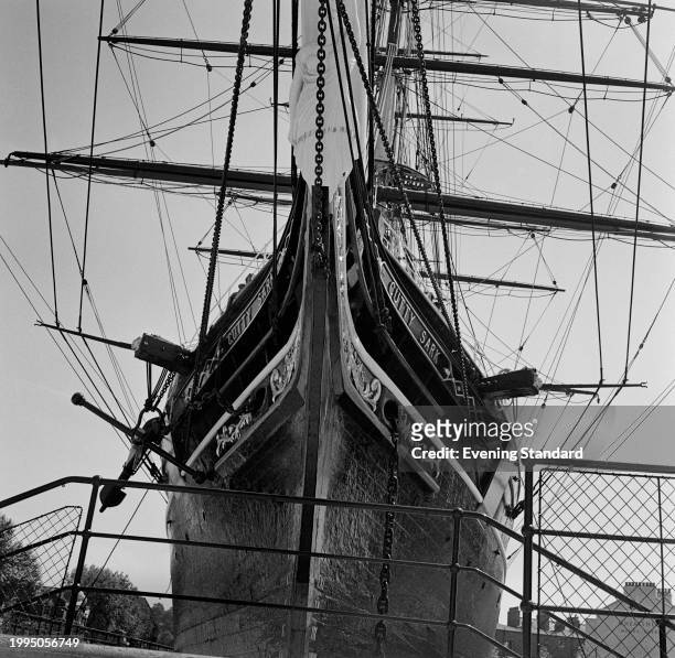 The clipper ship Cutty Sark at Greenwich during the final stages of its restoration, London, June 24th 1957. The Cutty Sark received its first...