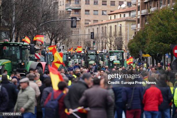 Several tractors during the third day of protests by farmers and ranchers to demand improvements in the sector, on February 8 in Salamanca, Castilla...