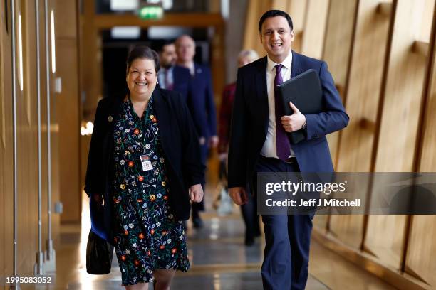 Scottish Labour leader Anas Sarwar and his deputy Jackie Ballie attend First Ministers Questions at Scottish Parliament Buildingon February 08, 2024...