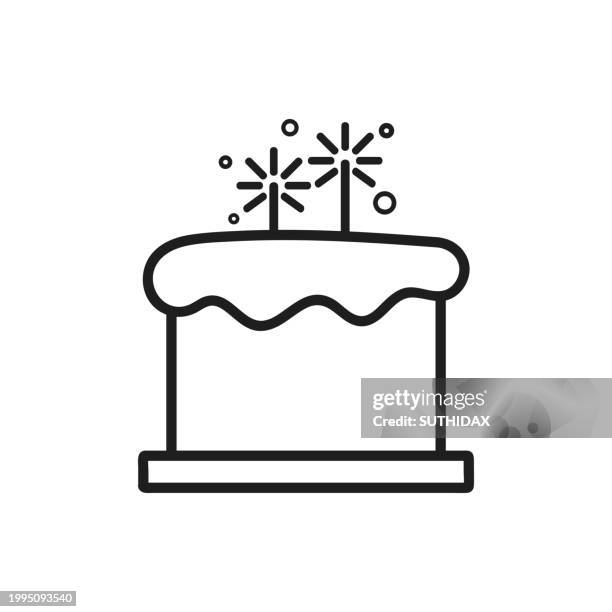 black and white birthday celebration cake illustration, type 6 - memory candle stock illustrations