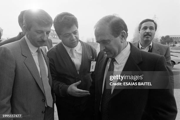 Members of Palestine Liberation Organization delegation arrive on November 6, 1986 in Costinesti, Romania for talks with Israelis. From left to right...
