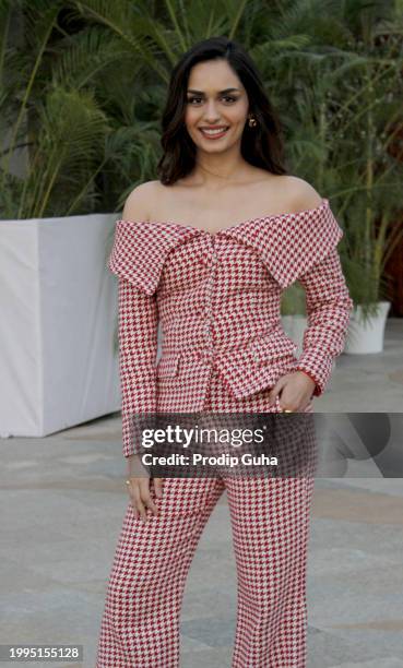 Manushi Chhillar attends the 'Operation Valentine' film photocall on February 08, 2024 in Mumbai, India.