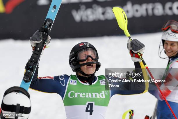 Anna Swenn Larsson of Team Sweden takes 1st place during the Audi FIS Alpine Ski World Cup Women's Slalom on February 11, 2024 in Soldeu, Andorra.