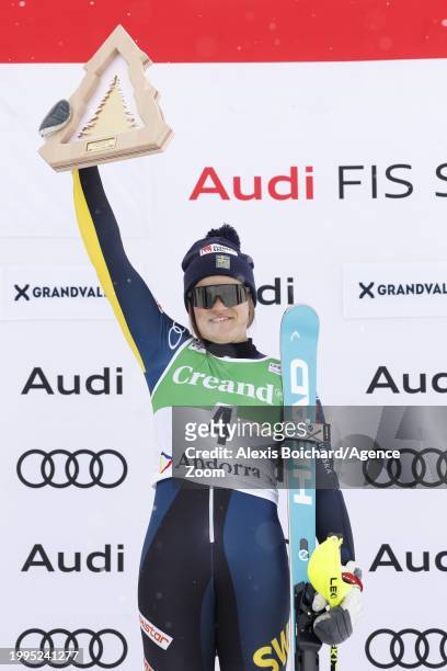 Anna Swenn Larsson of Team Sweden takes 1st place during the Audi FIS Alpine Ski World Cup Women's Slalom on February 11, 2024 in Soldeu, Andorra.
