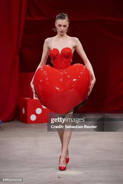 Model walks the runway at the Marina Hoermanseder Fashion show as part of Berlin Fashion Week AW24 on February 08, 2024 in Berlin, Germany.