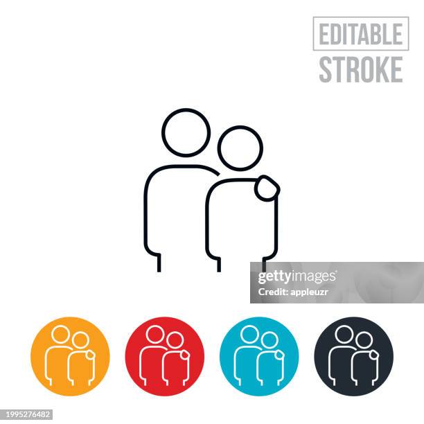 vater mit der hand auf der schulter seines sohnes symbol für dünne linien - bearbeitbarer strich - mutter-tochter-sohn stock-grafiken, -clipart, -cartoons und -symbole