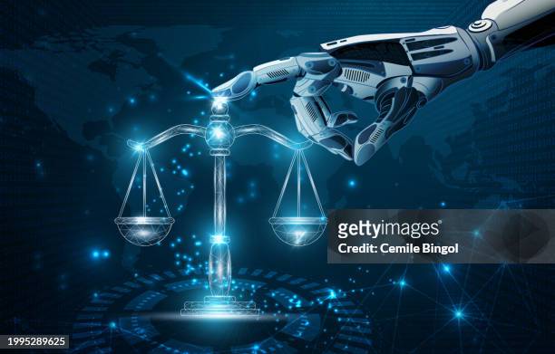 artificial intelligence in law - robotic arm stock illustrations