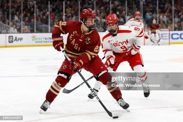 Oskar Jellvik of the Boston College Eagles during the first period of the semifinals of the Beanpot Tournament against the Boston University Terriers...