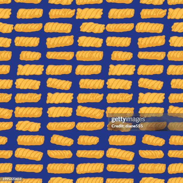 hand drawn doodle style pasta seamless pattern - fusilli pasta vector stock illustrations