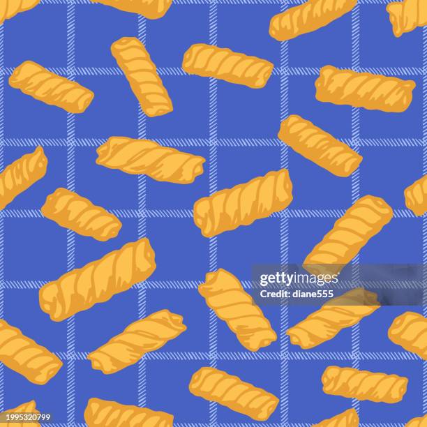 hand drawn doodle style pasta seamless pattern - fusilli pasta stock illustrations