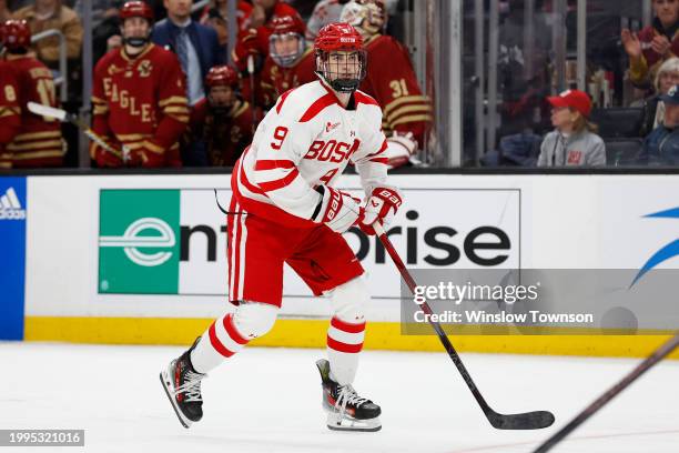 Ryan Greene of the Boston University Terriers during the first period of the semifinals of the Beanpot Tournament against the Boston College Eagles...