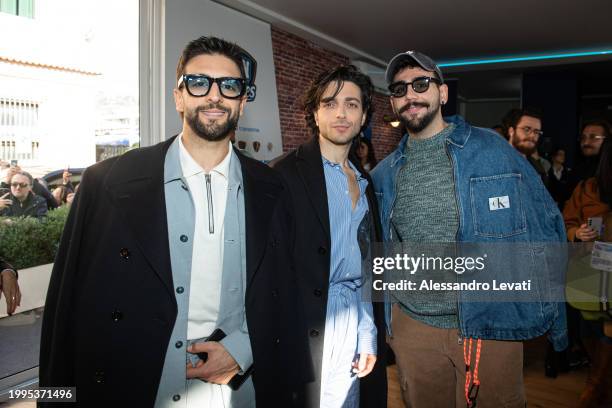 Piero Barone, Gianluca Ginoble and Ignazio Boschetto from the band 'il Volo' are seen during the 74th Sanremo Music Festival 2024 on February 08,...