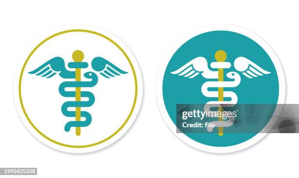 caduceus healthcare medizinisches schlangenstab-symbol-symbol - hermesstab stock-grafiken, -clipart, -cartoons und -symbole