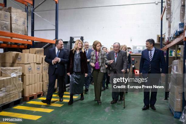 Queen Sofia during her visit to the Food Bank on February 8 in Huelva, . Queen Sofia visits the facilities of the Huelva Food Bank and holds a...