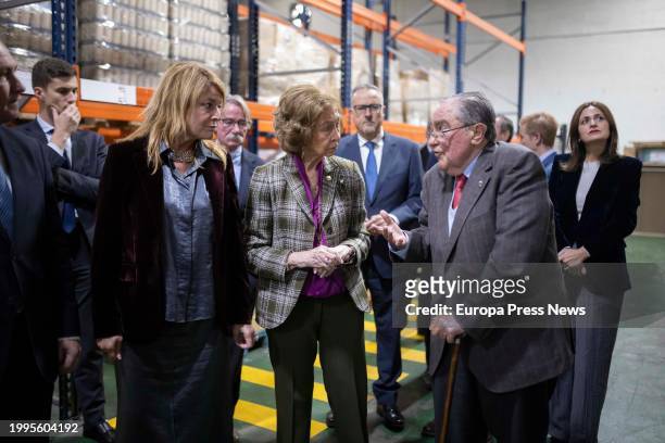 Queen Sofia during her visit to the Food Bank on February 8 in Huelva, . Queen Sofia visits the facilities of the Huelva Food Bank and holds a...