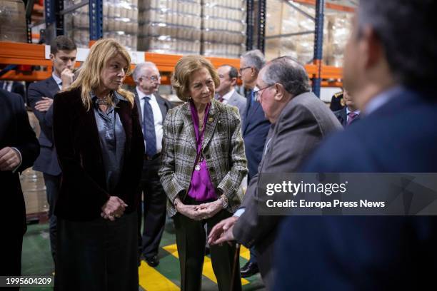 Queen Sofia during her visit to the Food Bank on February 8 in Huelva, . Queen Sofia visits the facilities of the Huelva Food Bank and holds a...