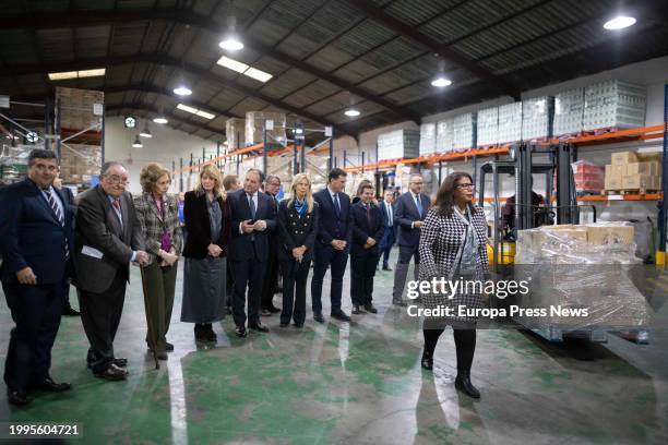 Queen Sofia presides over the family photo during her visit to the Food Bank, February 8 in Huelva, . Queen Sofia visits the facilities of the Huelva...