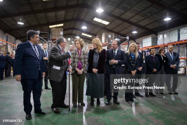 Queen Sofia presides over the family photo during her visit to the Food Bank, February 8 in Huelva, . Queen Sofia visits the facilities of the Huelva...