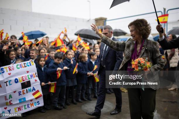 Queen Sofia during her visit to the Food Bank, February 8 in Huelva, . Queen Sofia visits the facilities of the Food Bank of Huelva and holds a...