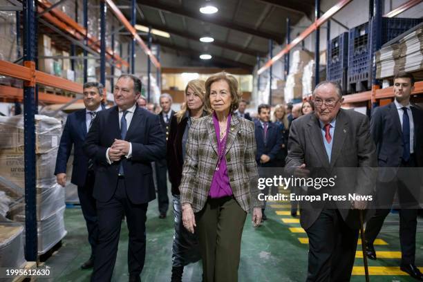 Queen Sofia during her visit to the Food Bank, February 8 in Huelva, . Queen Sofia visits the facilities of the Food Bank of Huelva and holds a...