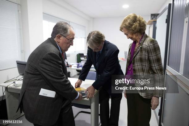 Queen Sofia receives a gift during her visit to the Food Bank, February 8 in Huelva, . Queen Sofia visits the facilities of the Food Bank of Huelva...