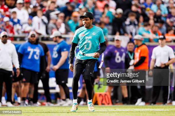 Jalen Ramsey of the Miami Dolphins and AFC looks on during the 2024 NFL Pro Bowl at Camping World Stadium on February 04, 2024 in Orlando, Florida.