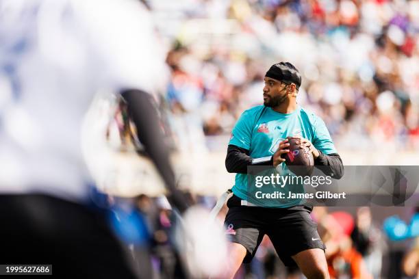 Tua Tagovailoa of the Miami Dolphins and AFC throws a pass during the 2024 NFL Pro Bowl at Camping World Stadium on February 04, 2024 in Orlando,...