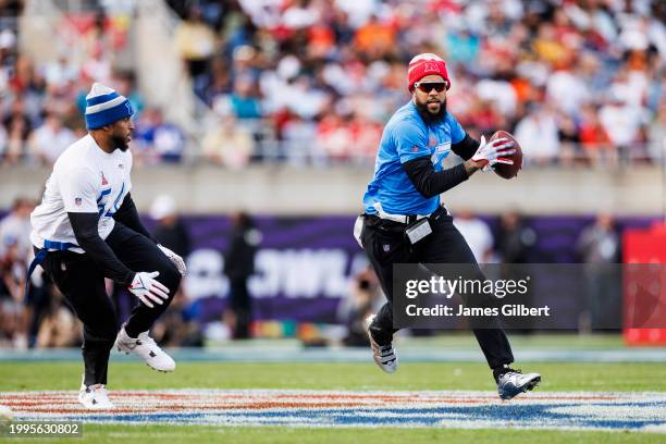 Keenan Allen of the Los Angeles Chargers and AFC catches a pass during the 2024 NFL Pro Bowl at Camping World Stadium on February 04, 2024 in...