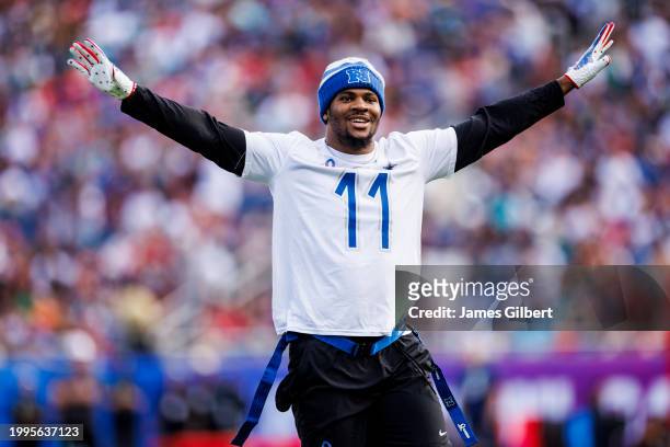 Micah Parsons of the Dallas Cowboys and NFC reacts during the 2024 NFL Pro Bowl at Camping World Stadium on February 04, 2024 in Orlando, Florida.