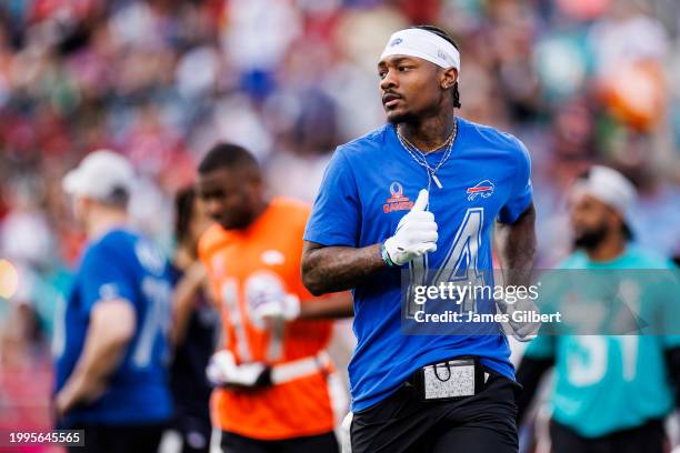 Stefon Diggs of the Buffalo Bills and AFC looks on during the 2024 NFL Pro Bowl at Camping World Stadium on February 04, 2024 in Orlando, Florida.