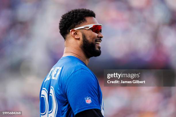 DeForest Buckner of the Indianapolis Colts and AFC looks on during the 2024 NFL Pro Bowl at Camping World Stadium on February 04, 2024 in Orlando,...