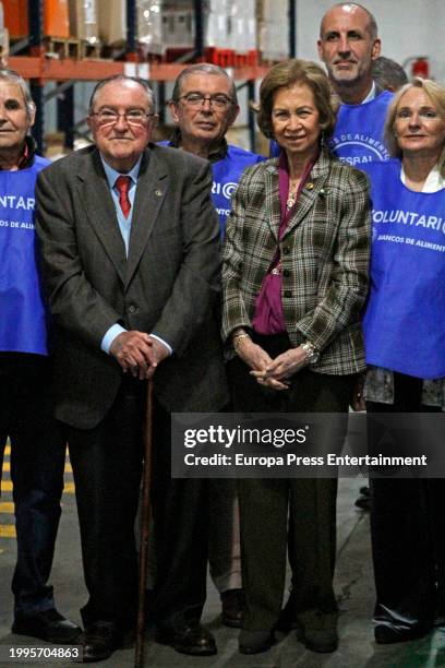 Queen Sofia of Spain presides over the family photo during her visit to the Food Bank, February 8 in Huelva, . Queen Sofia visits the facilities of...