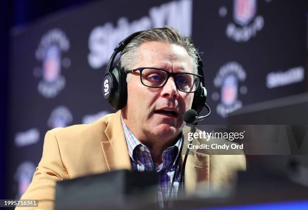 Steve Largent speaks on SiriusXM at Super Bowl LVIII on February 08, 2024 in Las Vegas, Nevada.