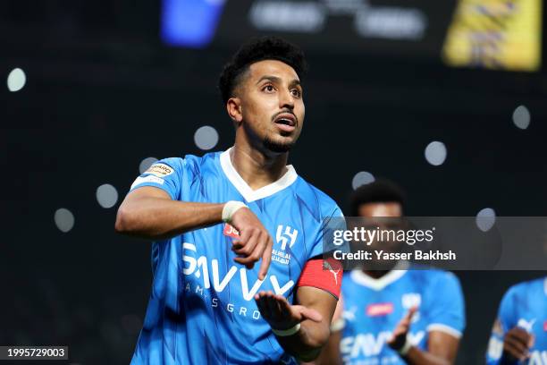 Salem Al-Dawsari of Al Hilal celebrates scoring his team's second goal during the Riyadh Season Cup Final match between Al Hilal and Al-Nassr at...