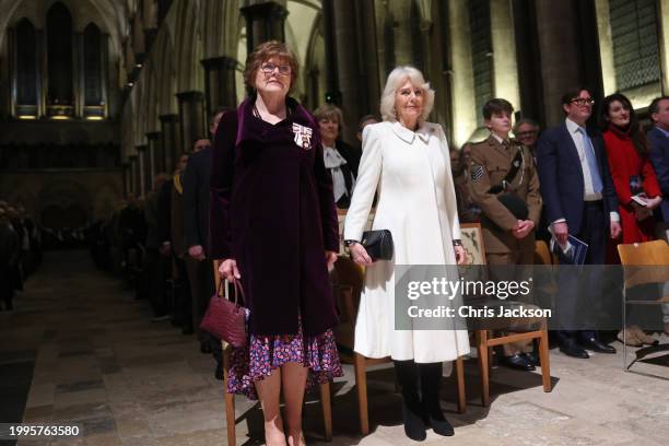 Queen Camilla attends a musical evening at Salisbury Cathedral on February 08, 2024 in Salisbury, England. The evening is being held to celebrate the...