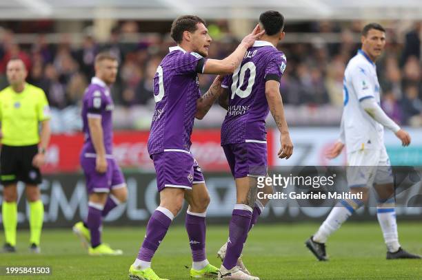 Andrea Belotti and Nicolás Iván González of ACF Fiorentina reacts during the Serie A TIM match between ACF Fiorentina and Frosinone Calcio - Serie A...