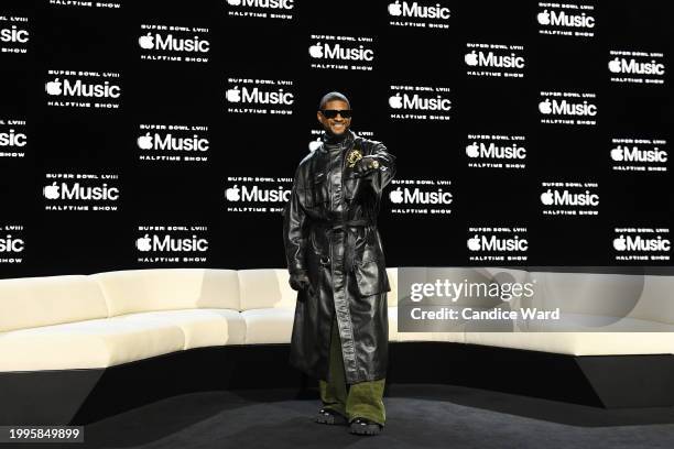 Usher poses during the Super Bowl LVIII Pregame & Apple Music Super Bowl LVIII Halftime Show press conference at the Mandalay Bay Convention Center...